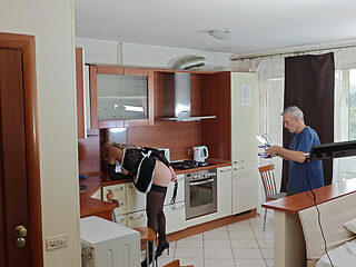 Kinky Husband Films His Mature Hot Wife in the Kitchen to Have a Private Erotic Recording