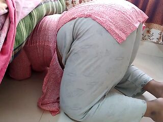 Indian sexy aunty gets stuck under the bed and after two days in a row her stepson helps her rough fuck