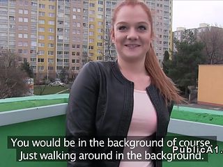Redhead Euro student bangs pov in public