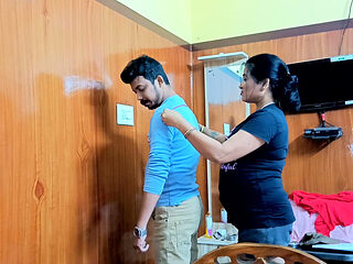 Hot Indian desi girls ladies tailor was measuring the boy seeing shop empty they had sex..