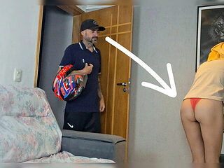 Amateur Wife in Panties Flashes Delivery Guy - Cheating Cuckold POV Fuck