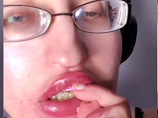 Asmr Paprika Pepper Eating - Asmr, Eye Glasses, Gianess, Lipstick, Big Lips, Mouth, Food, Face Fetish, Long Nails