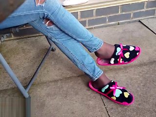 Barely Black Pantyhose Slipper Teaser