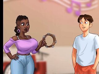 Wild public lovemaking scene from Summertime Saga featuring college girls with big assets