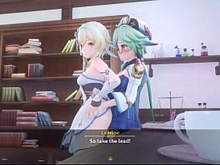 Yuri lesbo action in Mondstadt's night - Genshin Impact Sucrose x Lumine