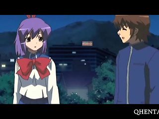 Anime girlfriends sharing double dildo