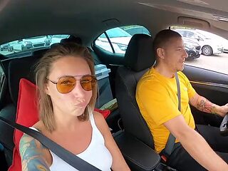 Wife gives amazing handjob while driving a car!