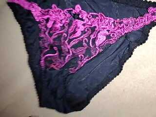 Cum on Black & Pink Floral Panties