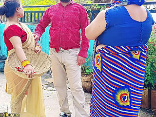 Desi Family Threesome: Step Son Fucks Stepmom and Wife in Outdoor Public Sex - Hot Jiya Sharmaa