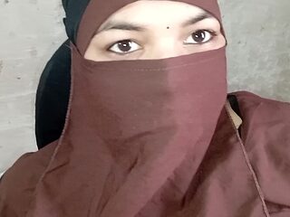 Intense POV with curvy hijab wife in hotel room