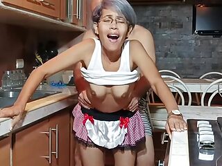 I fuck my stepmom in the kitchen while daddy is in the room