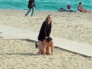Naked Euro babe disgraced on the beach
