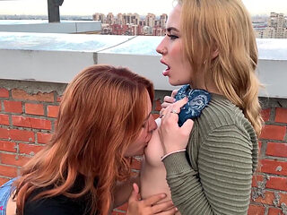 Public Lesbian Sex on the Roof