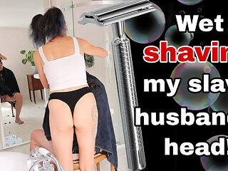 Wet Shaving My Slave's Head - Femdom Humiliation