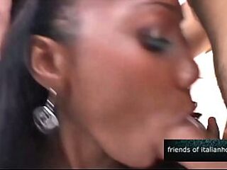 Sexy black girl gets double-teamed by hunks
