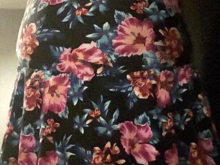 Cock and ball bondage with crossdress and butt plug inside. 