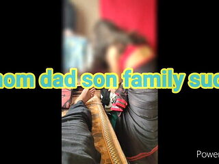 Indian housewife sucks dad's and son’s dicks and swallows cum