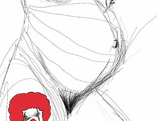 Pregnant woman with clown tattoo drawing