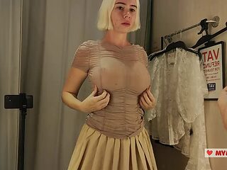 Sexy Try On Haul Transparent Clothes, Completely See-Through. At The Mall. Public fetish