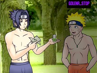 Naruto and Sasuke unload on Tsunade in this wild anime porn game