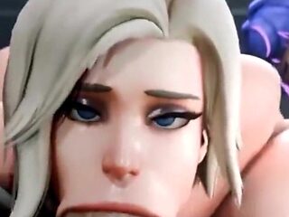 Skye Gets Her Bald Pussy Fucked and Creampied, Overwatch Babes Suck Your Cock and Teases, Thicc Ass Panam Rides Your Cock