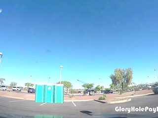 College girl swallows strangers cum in a portable restroom gloryhole