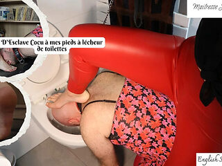 Mistress Julia Humiliates Cuckold Slave - Foot Worship & Toilet Licking Femdom