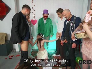A blushing bride gets married to a lucky groom and two of his buddies.