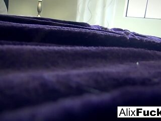 Busty blonde Alix Lynx gives a sloppy blowjob to a hung stud in POV home movie