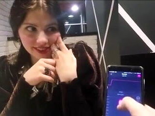 Remote Vibrator Orgasm in Public Restaurant - Cute Brunette 