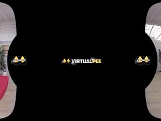 Claudia Macc catches her golden piss in a glass in vr porn movie