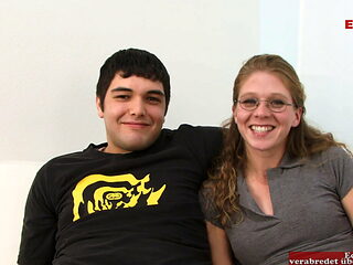 Skinny Wife with glasses fucks a BBC infront of the cuckold