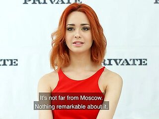 Redhead babe sucks cock on the casting and gives to a stranger with ca...