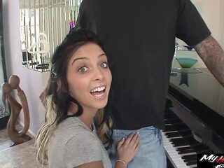 Sweet chick is curious about a handsome fellow's fat dick