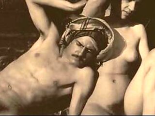 Vintage erotic art comes to life as a stunning beauty poses for her