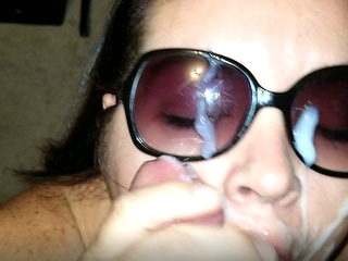 Sexy BBW sucks in sunglasses and gets cum covered (Preview)