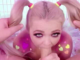 Pigtailed Blonde Teen Seducing to Suck Your Cock