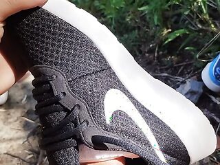 fucking and cumming a lot inside my wife's Nike Tanjun, and having fun with my Nike Air Max 90