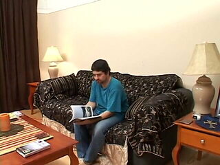 Two studs strip one hottie and make her suck their cocks 