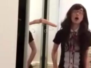 Crossdressing schoolgirl fucks and sucks