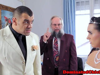 Gorgeous bride dominated after wedding 