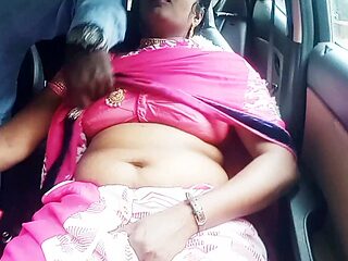 Naughty Telugu aunty in a sexy sari talks dirty in a full-length movie as she cheats with the auto driver for car sex