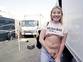 Hot blonde Zelda Morrison sucks and rides cock in public