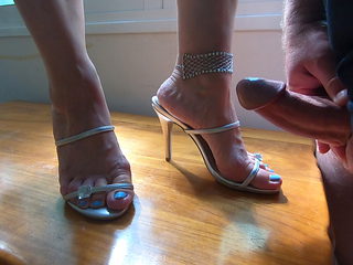cumshot all over wife high heels mules sandals 