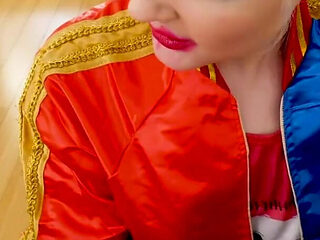 Cute blonde costume Arielle Aquinas POV blowjob and cum swallow