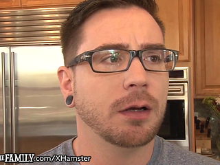 OutOfTheFamily Cougar Stepmom Pricked by Son in Kitchen 