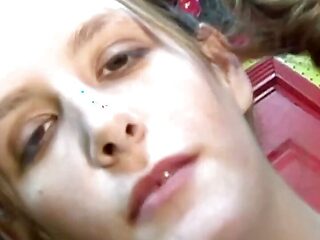 Brunette with Pigtails and Big Saggy Tits Gets Owned by Goatee Daddy on the Couch