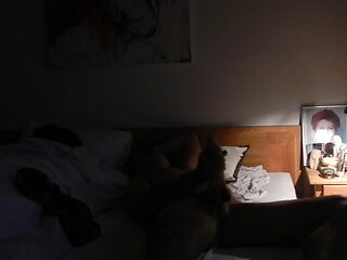 Wife sleeping near me and I enjoy stretch my big balls 