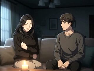Stepmom and stepson enjoy a cozy night together as power outage strikes.