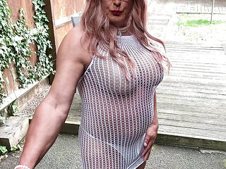 Sexy Crossdresser kellycd2022 in white tight fishnet dress and heels